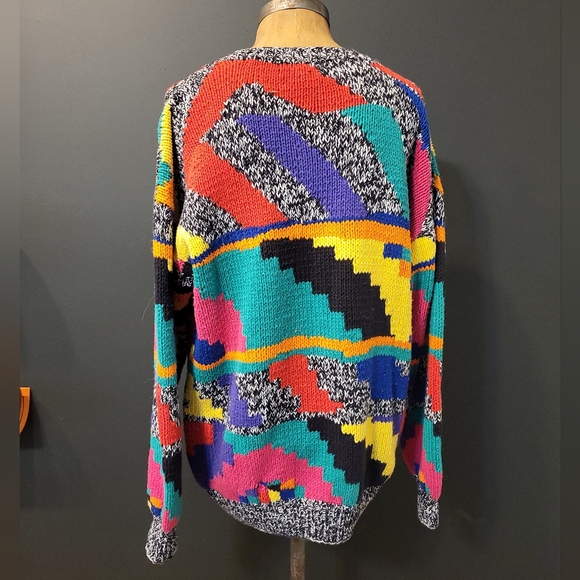 Posh Boy 80s Colorful Geometric Sweater Size Medium - Picture 3 of 10